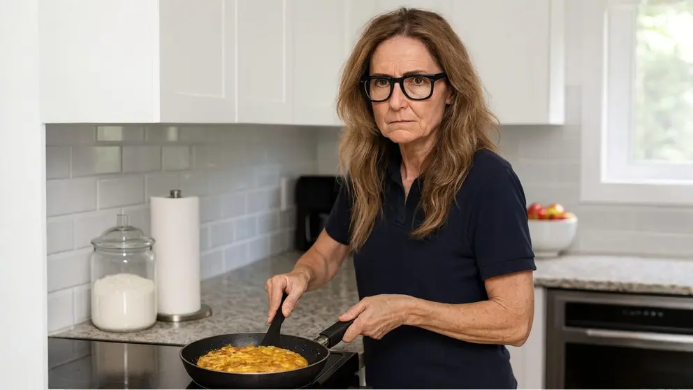 Recreaci&oacute;n del momento de Mar&iacute;a Jes&uacute;s Puerto preparando una tortilla de patatas mientras recib&iacute;a la noticia de la NASA | El MIRA