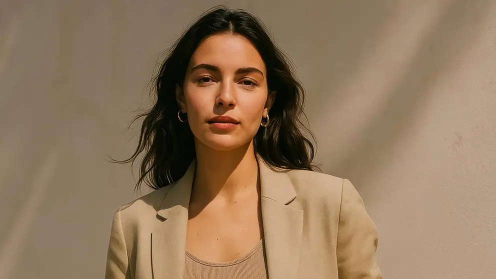 Modelo de pasarela con chaqueta de entretiempo