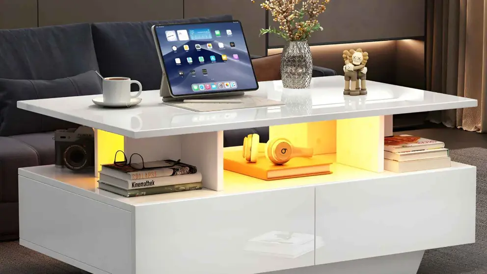 Mesa de centro con 2 cajones y compartimento abierto Muebles Chic de Leroy Merlin