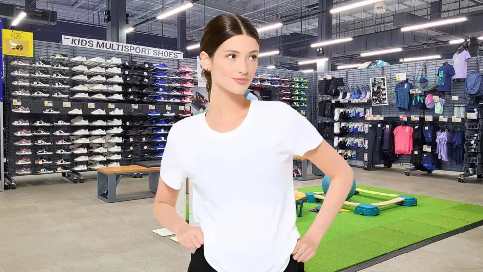 Una mujer en una tienda Decathlon