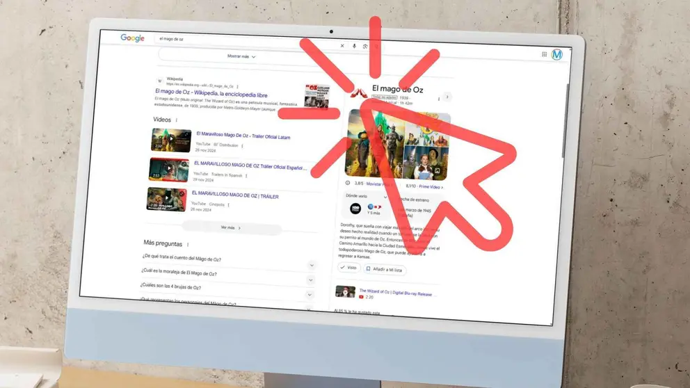 B&uacute;squeda de 'El Mago de Oz' en Google