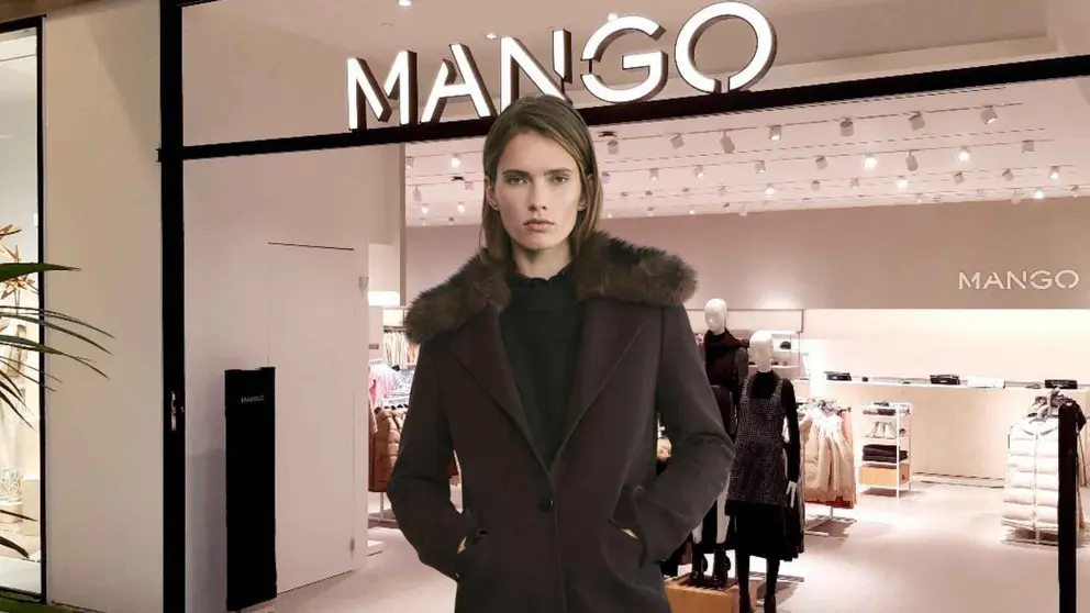 Abrigo de lana con cuello de pelo de Mango