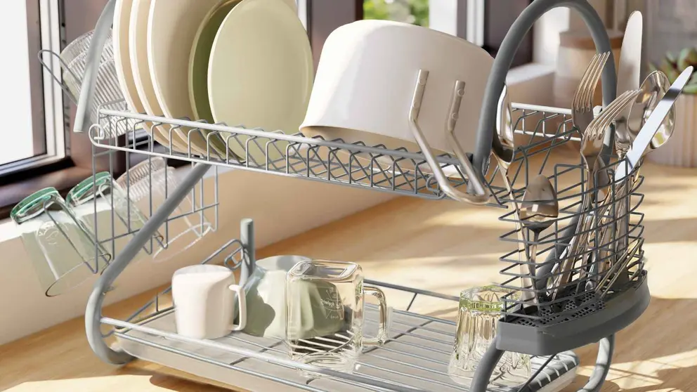 Escurreplatos cisne de 2 pisos cromado, DELINIA de Leroy Merlin