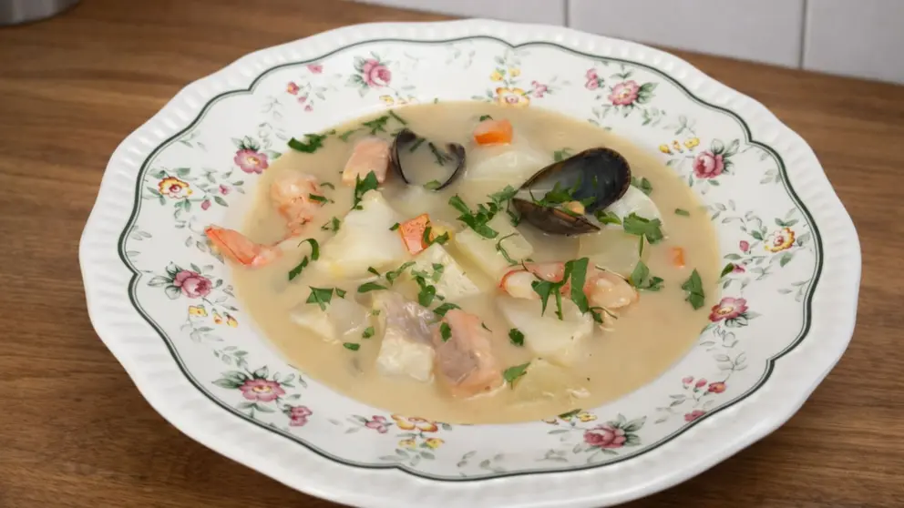 Sopa de pescado y marisco a la irlandesa