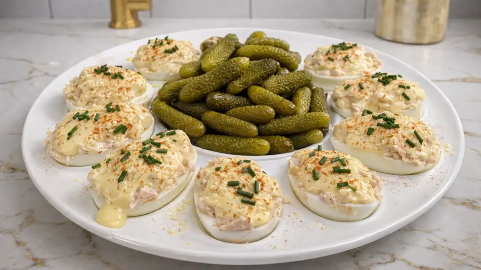 Huevos rellenos de at&uacute;n para Nochebuena y Navidad
