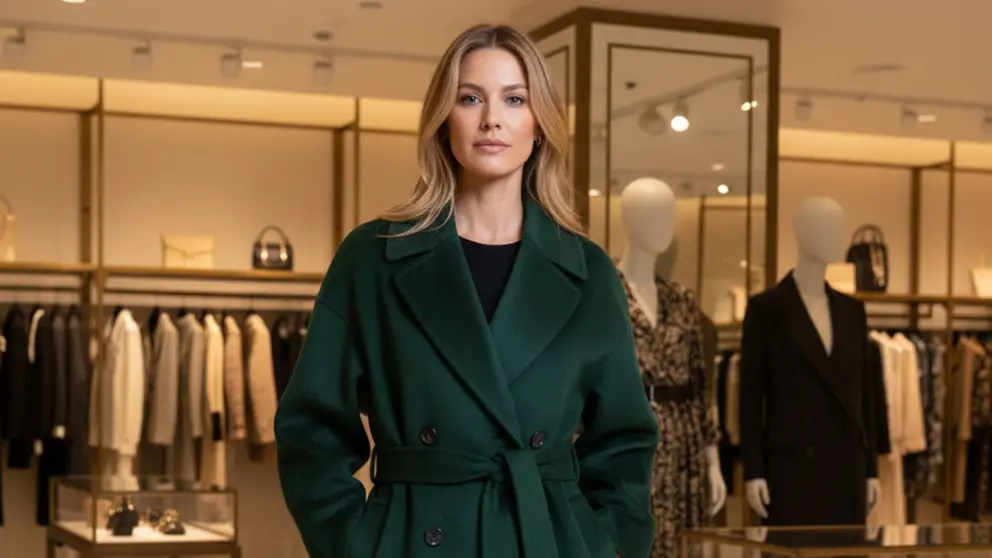 Clienta luciendo abrigo en la secci&oacute;n de moda de El Corte Ingl&eacute;s