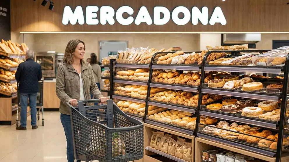 Una mujer en la secci&oacute;n de pasteler&iacute;a de un supermercado Mercadona