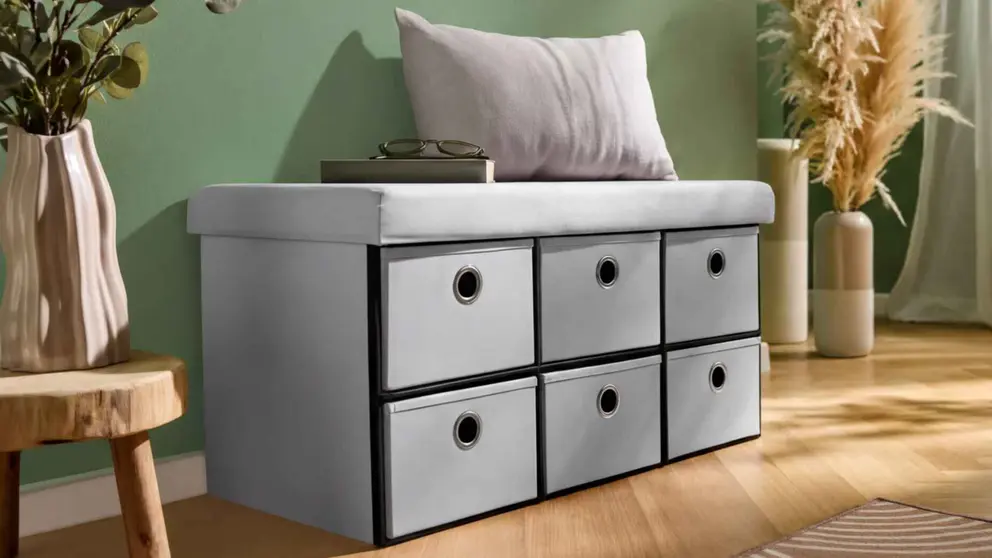 Banco de almacenaje plegable de lino, Livarno Home de Lidl