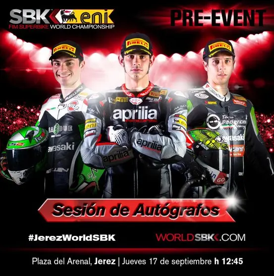 Cartel de la sesi&oacute;n de aut&oacute;grafos de pilotos Superbike en Jerez. @circuitodejerez 