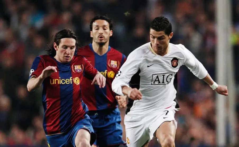 Cristiano Ronaldo y Lionel Messi en un FC Barcelona - Manchester United (2007)
