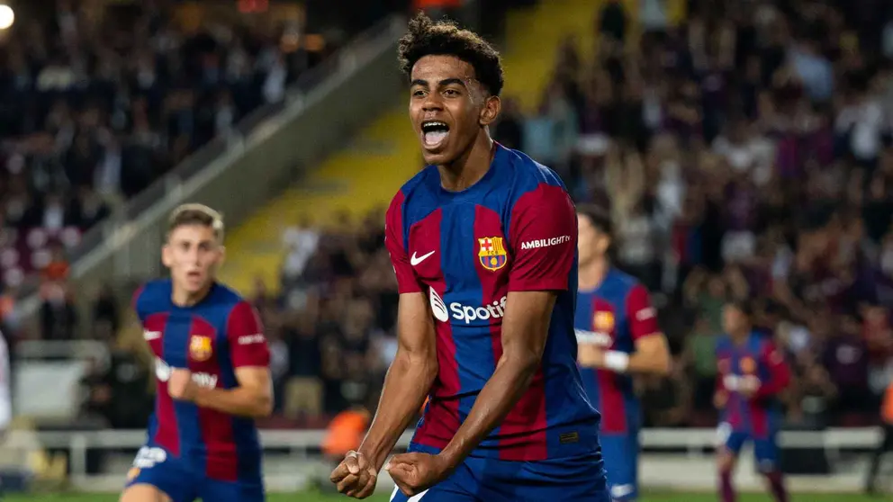 Lamine Yamal celebra el gol en propia de Sergio Ramos en el FC Barcelona - Sevilla FC | Foto: FCB