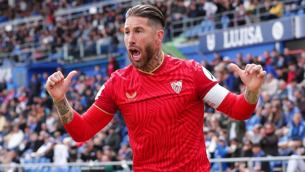 Sergio Ramos celebra su gol con el Sevilla FC ante el Getafe CF