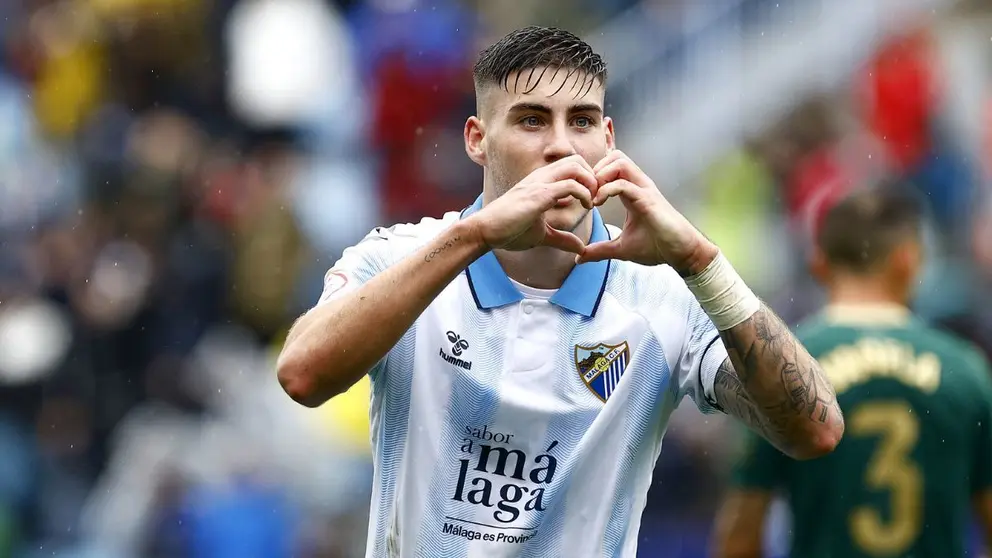 Roberto tras marcar en el M&aacute;laga CF 1-1 Linares Deportivo