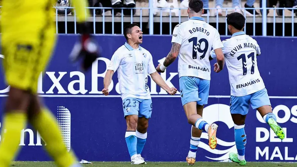 Jugadores del M&aacute;laga CF durante un partido en La Rosaleda