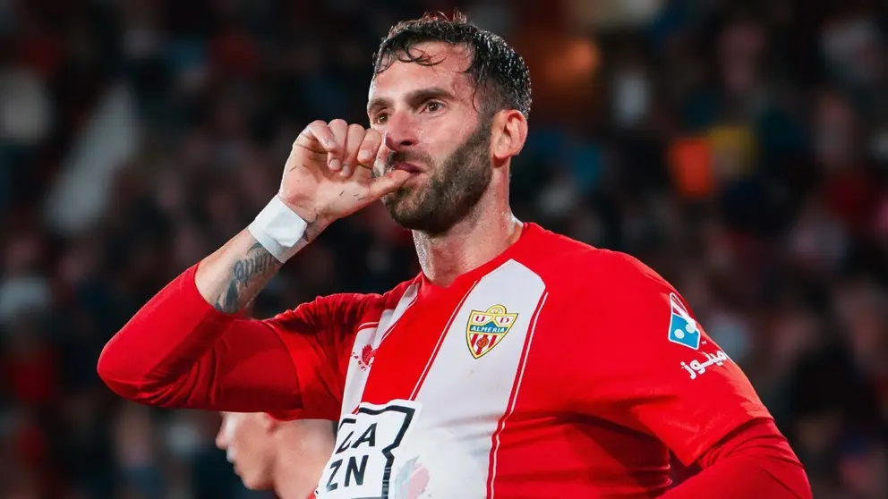 Leo Baptistao celebra su gol anotado en el UD Almer&iacute;a - Deportivo de La Coru&ntilde;a | UDA