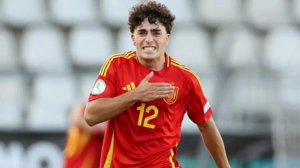 Jan Virgili celebra un gol de la selecci&oacute;n espa&ntilde;ola sub 19 | SEF