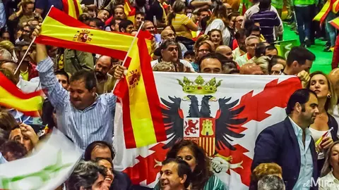 P&uacute;blico enarbolando banderas durante el mit&iacute;n de Santiago Abascal en Jerez | Jes&uacute;s Catal&aacute;n, elMIRA.es