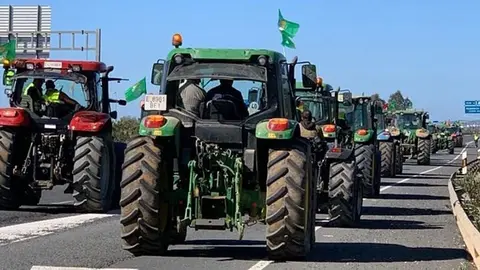 Una de las recientes tractoradas que han paralizado el tr&aacute;fico en Andaluc&iacute;a