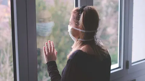 horizontal background woman in isolation at home for virus outbreak or hypochondria .