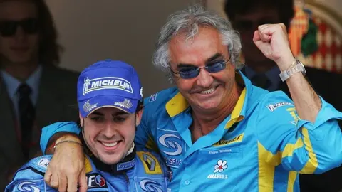 MONTE CARLO, MONACO - MAY 28:  Fernando Alonso (L) of Spain and Renault, celebrates with his Team Principal Flavio Briatore after victory in the Monaco Formula One Grand Prix at the Monte Carlo Circuit on May 28, 2006, in Monte Carlo, Monaco.  (Photo by Bryn Lennon/Getty Images)