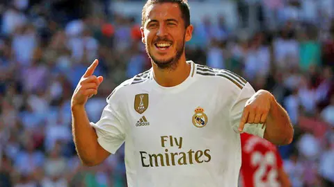 Eden Hazard celebra un gol con el Real Madrid