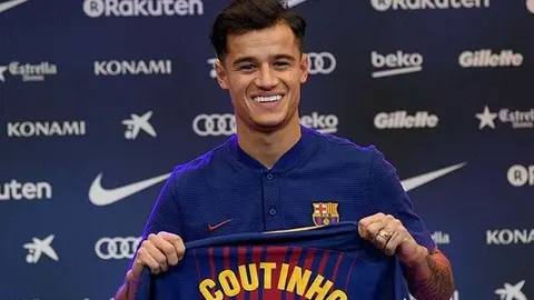 Presentaci&oacute;n de Coutinho con el FC Barcelona 