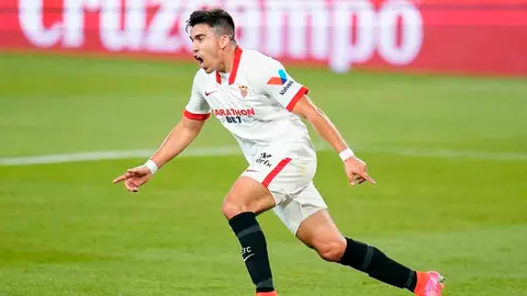 Marcos Acu&ntilde;a celebrando su gol en el Sevilla FC - Atl&eacute;tico de Madrid