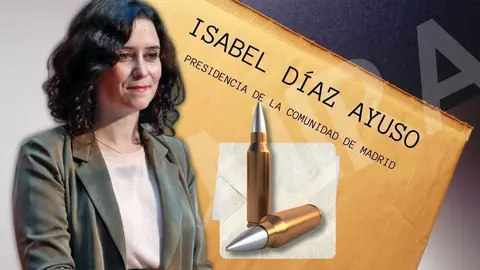Imagen recreada del sobre con dos balas que ha sido enviado a Isabel D&iacute;az Ayuso desde Barcelona