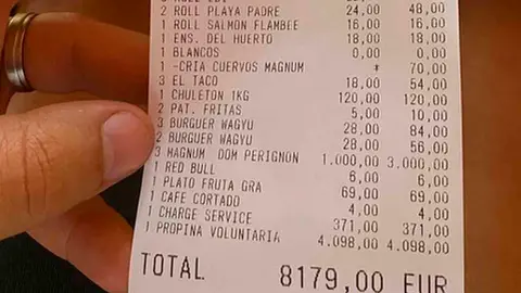 Ticket de la propina de 4.000 euros del cliente en el restaurante de Marbella (M&aacute;laga)