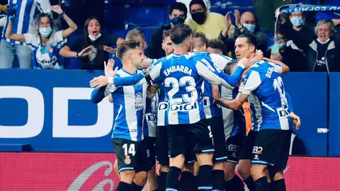 El RCD Espanyol celebra el gol de Ra&uacute;l de Tom&aacute;s ante el C&aacute;diz CF