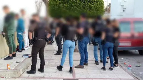 Imagen de los detenidos en Sanl&uacute;car de Barrameda por la Polic&iacute;a Nacional