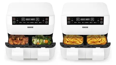 N8WERK Freidora de Doble C&aacute;mara de Aire Caliente Blanca con 2 Zonas de Cocci&oacute;n