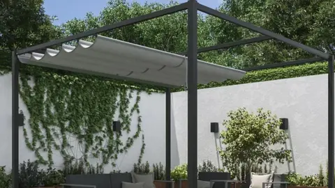 Llega la sombra a porches, patios y jardines con la p&eacute;rgola (acero gris) de Leroy Merlin: 319 euros