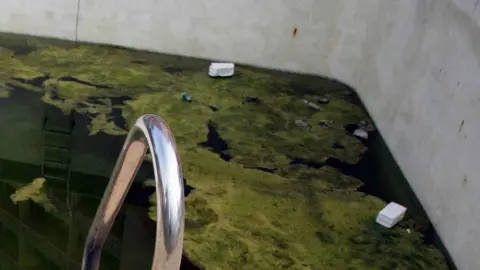 Estado de una piscina sin tratar durante meses  Imagen de archivo