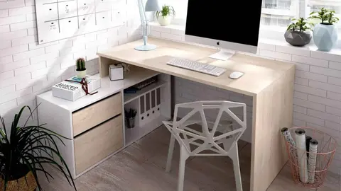 Mesa escritorio Skat blanco y roble de Leroy Merlin