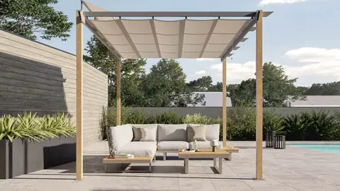 P&eacute;rgola de acero Naterial Omega - 282x400 cm efecto madera de Leroy Merlin
