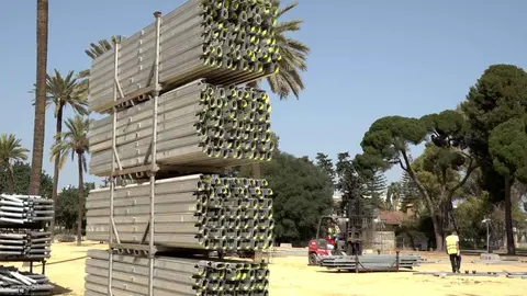 Arrancan los trabajos de montaje en Jerez para la Feria del Caballo