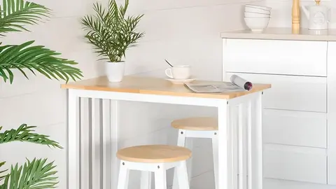 Set de mesa y 2 taburetes de madera maciza y MDF de Leroy Merlin