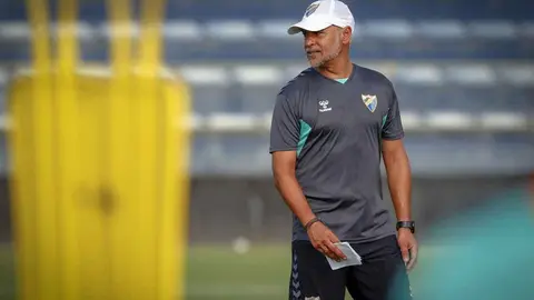 Sergio Pellicer durante un entrenamiento del M&aacute;laga CF