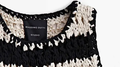 Vestido rayas punto trenzado studio-flecos de Massimo Dutti