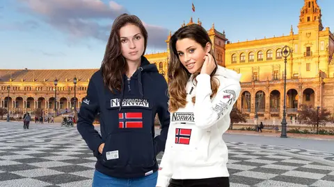 Con sudadera Geographical Norway en la Plaza de Espa&ntilde;a de Sevilla