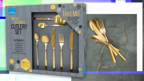 Cuberter&iacute;a de 42 piezas con revestimiento de acero Oro Manille Dor&eacute; de Maisons Du Monde