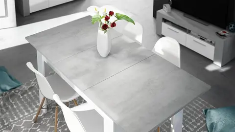Mesa de comedor exten Kendra blanco cemento de Leroy Merlin