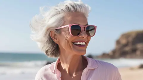 Una mujer pensionista disfruta de su jubilaci&oacute;n en la playa