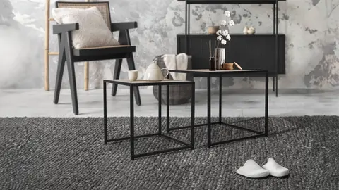 Juego De 2 Mesas Auxiliares De Metal Negro t madera de roble Ml-design de Carrefour