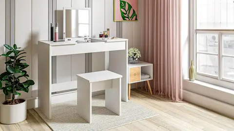 Juego Tocador de Maquillaje con Taburete y Espejo Plegable WOLTU