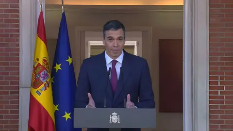 Pedro S&aacute;nchez, en su mensaje en La Moncloa