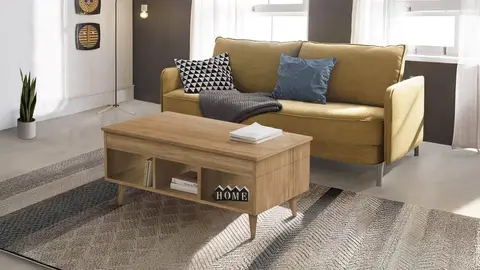 Mesa centro elevable, almacenaje y estantes de madera de Leroy Merlin