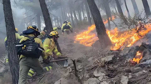 Miembros de Infoca actuando en un incendio forestal