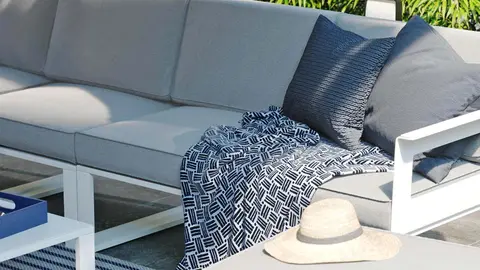 Set de porche esquinero NATERIAL Odyssea de aluminio blanco para 6 personas